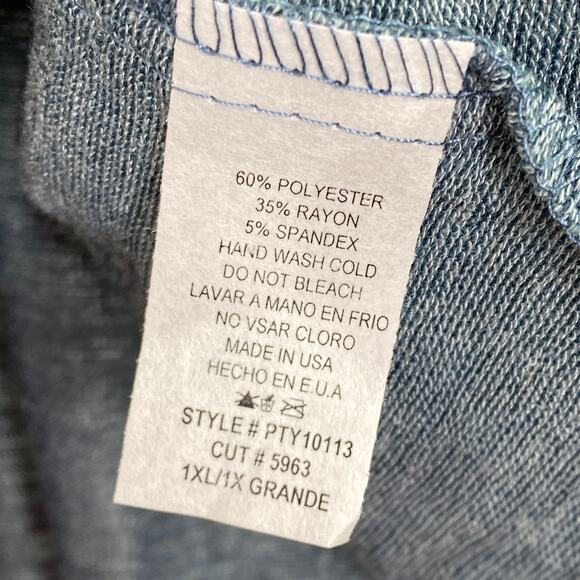 Ces Femme Blue Knit Shoulder Long Sleeve Shirt Women's Plus Size 1XL NWOT - Picture 6 of 7